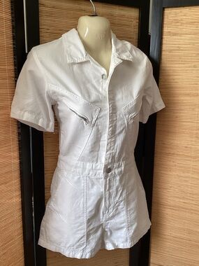 ZARA white romper jumpsuit Sz S EUC one piece Utility jumper cotton